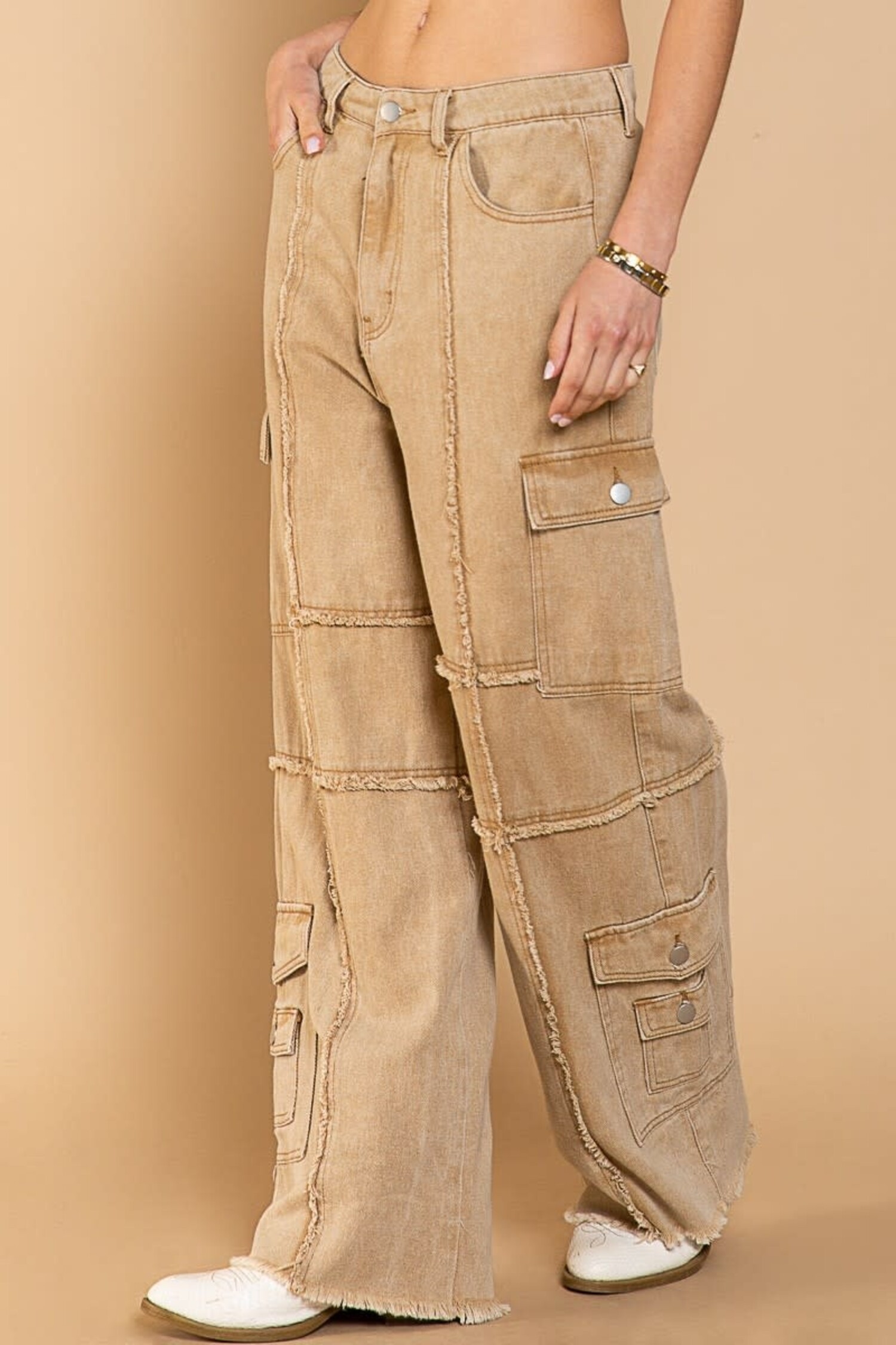 High waist cargo trousers - Beige