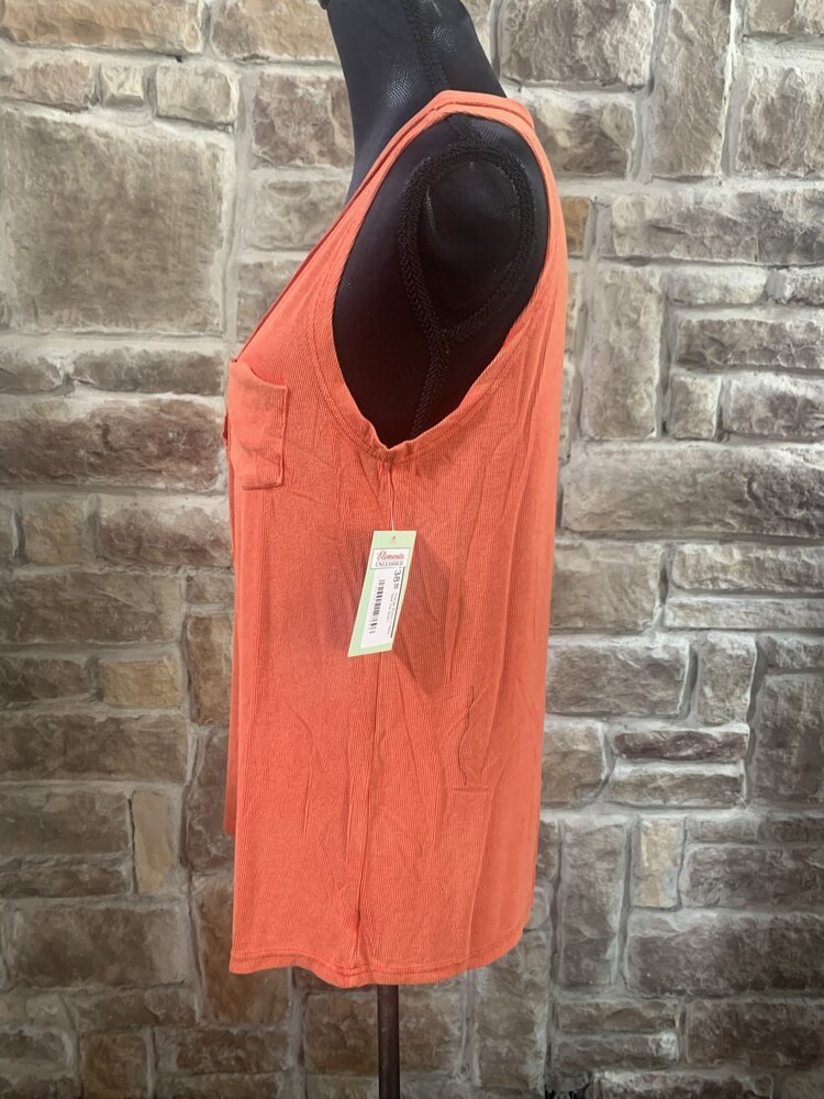 POL Orange Button V Neck Tank Top