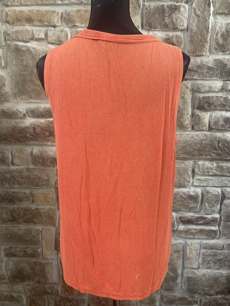 POL Orange Button V Neck Tank Top