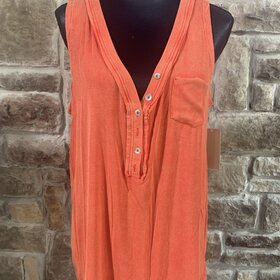 POL Orange Button V Neck Tank Top