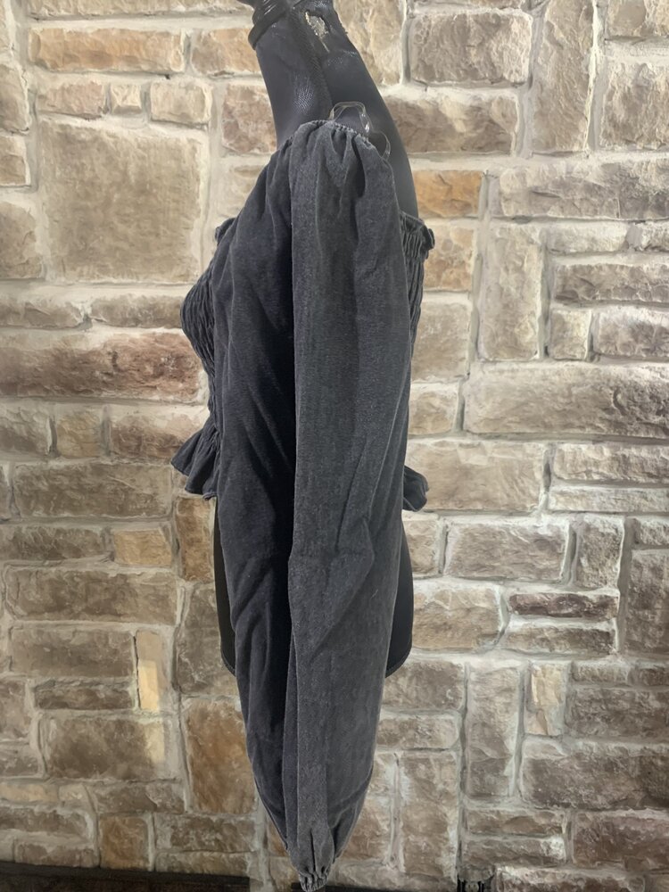 POL Black Twill Smocked Top