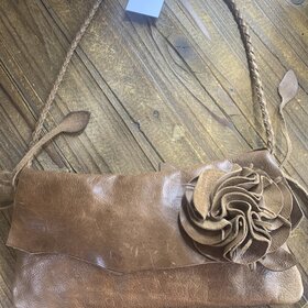 Brown Leather Purse with Rosette