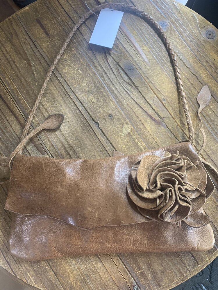 Brown Leather Purse with Rosette