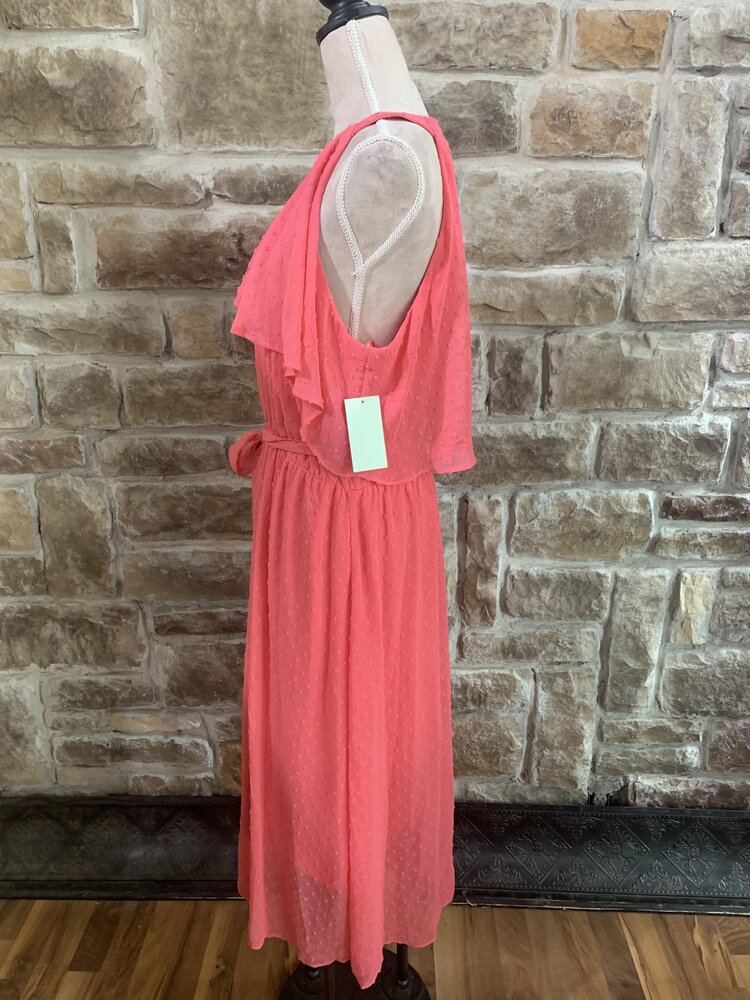 Flowy Coral Swiss Dot Dress