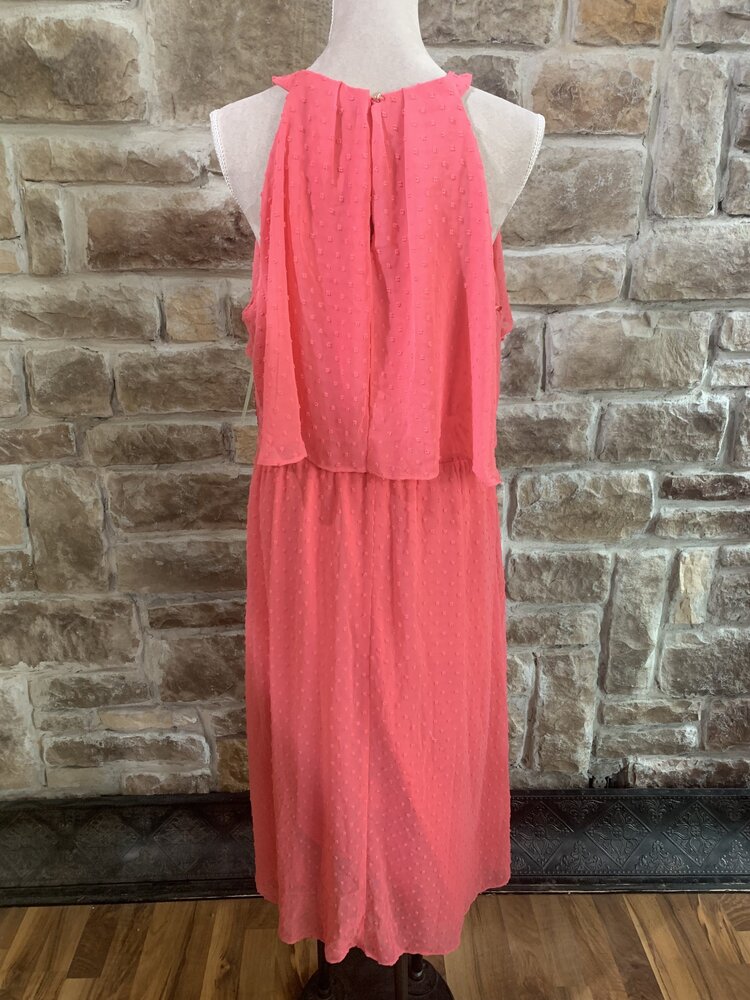 Flowy Coral Swiss Dot Dress