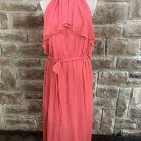 Flowy Coral Swiss Dot Dress