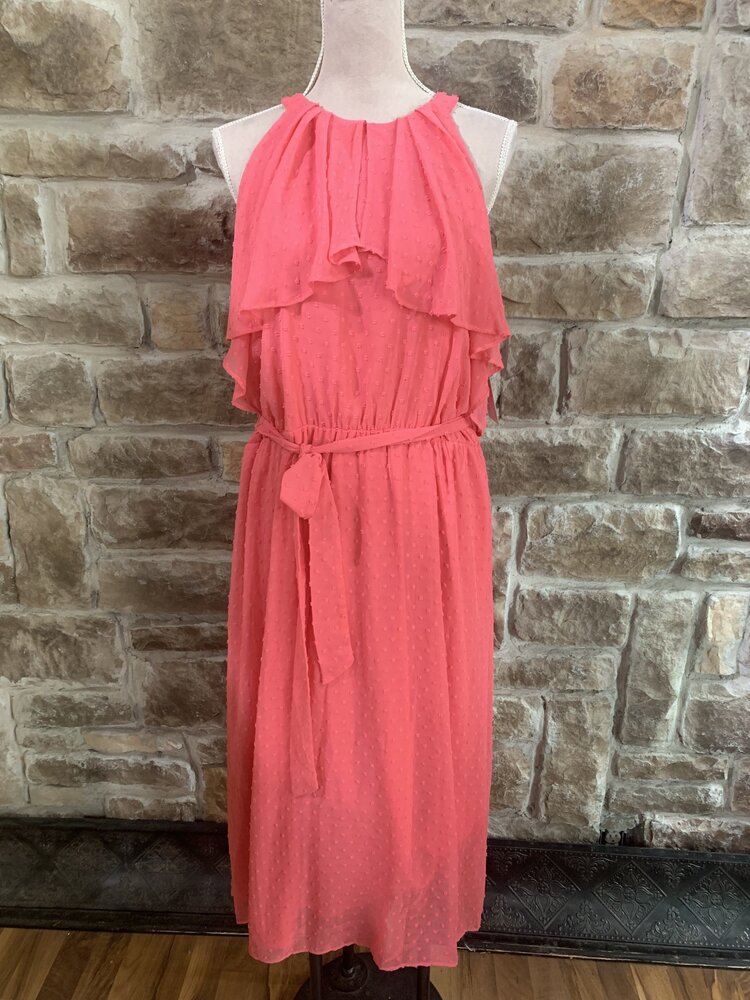 Flowy Coral Swiss Dot Dress