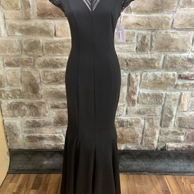 Caché Black Cap Sleeve Trumpet Gown, Size 0