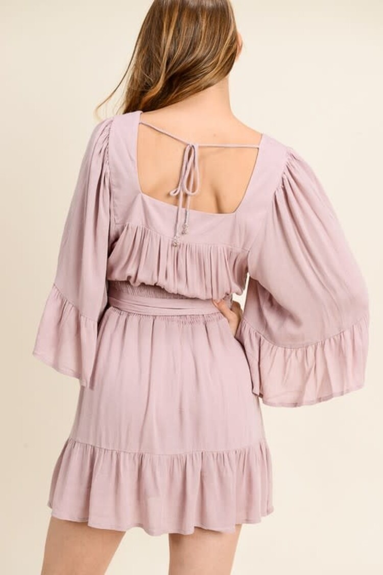 in loom Dusty Mauve Flowy Square Neck Mini Dress