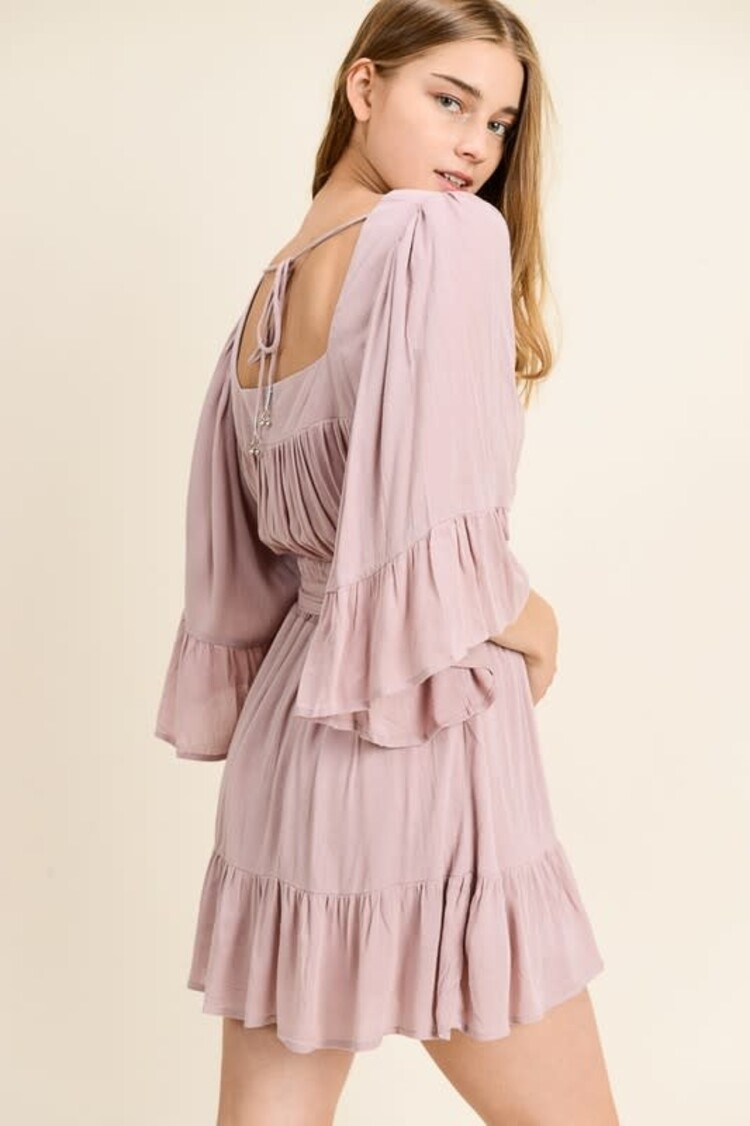 in loom Dusty Mauve Flowy Square Neck Mini Dress