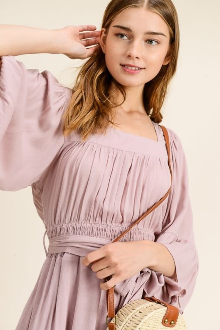 in loom Dusty Mauve Flowy Square Neck Mini Dress