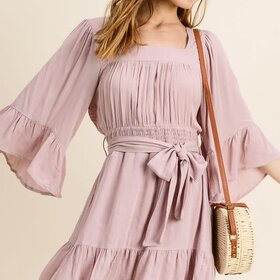 in loom Dusty Mauve Flowy Square Neck Mini Dress