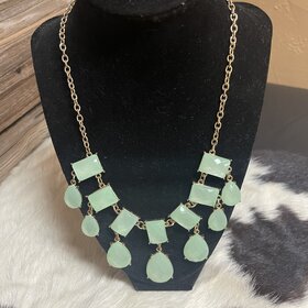 Green Rectangle and Tear Drop Necklace