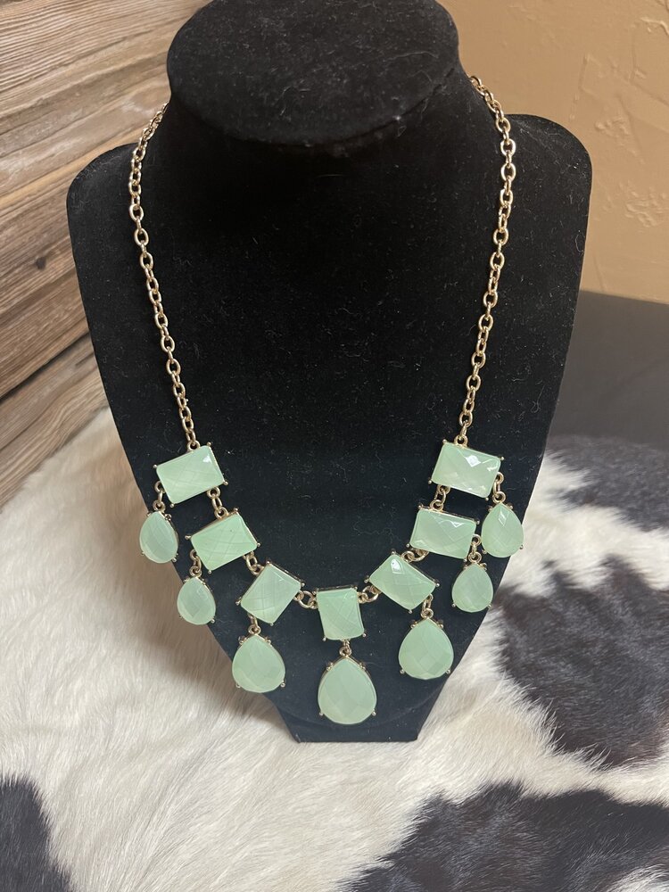 Green Rectangle and Tear Drop Necklace