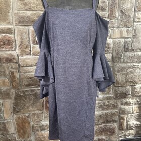 R & M Richards Navy Sparkle Dress w/Cold Shoulder and Bell Sleeves, Size 18W
