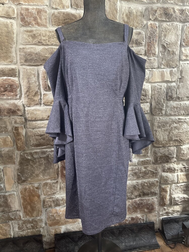 R & M Richards Navy Sparkle Dress w/Cold Shoulder and Bell Sleeves, Size 18W