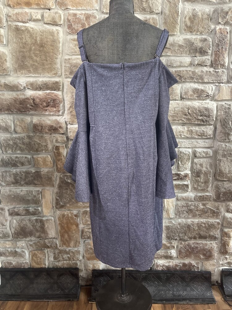 R & M Richards Navy Sparkle Dress w/Cold Shoulder and Bell Sleeves, Size 18W