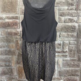 BCX Black Draped Neck with Animal Print Skirt, Size 3X