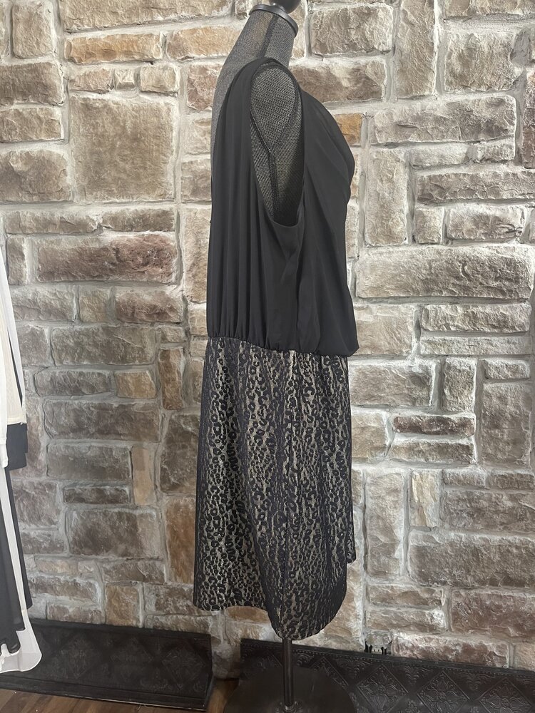 BCX Black Draped Neck with Animal Print Skirt, Size 3X