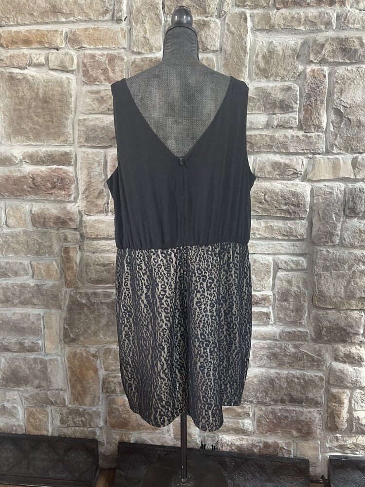 BCX Black Draped Neck with Animal Print Skirt, Size 3X
