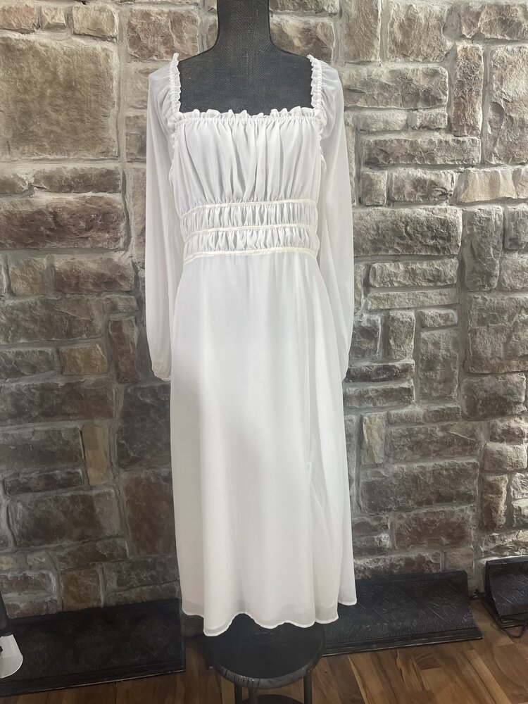 Leydon White Ruffled and Smocked Dress, Size XL