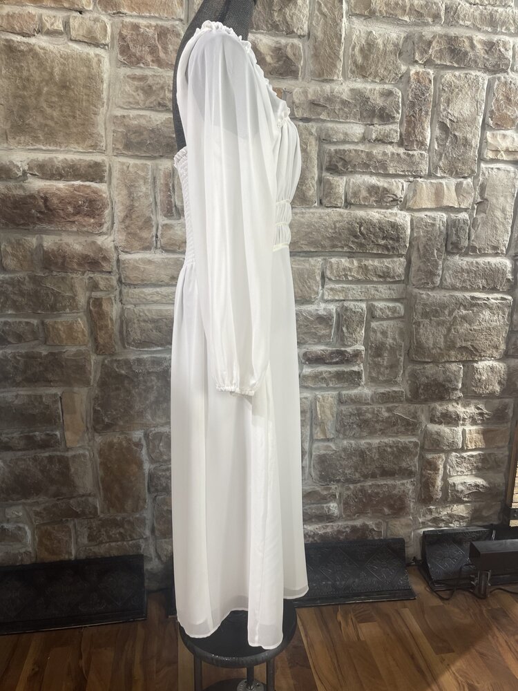 Leydon White Ruffled and Smocked Dress, Size XL