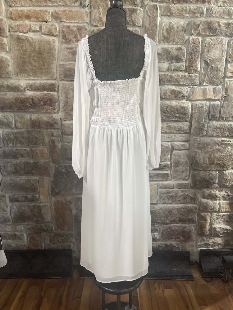 Leydon White Ruffled and Smocked Dress, Size XL