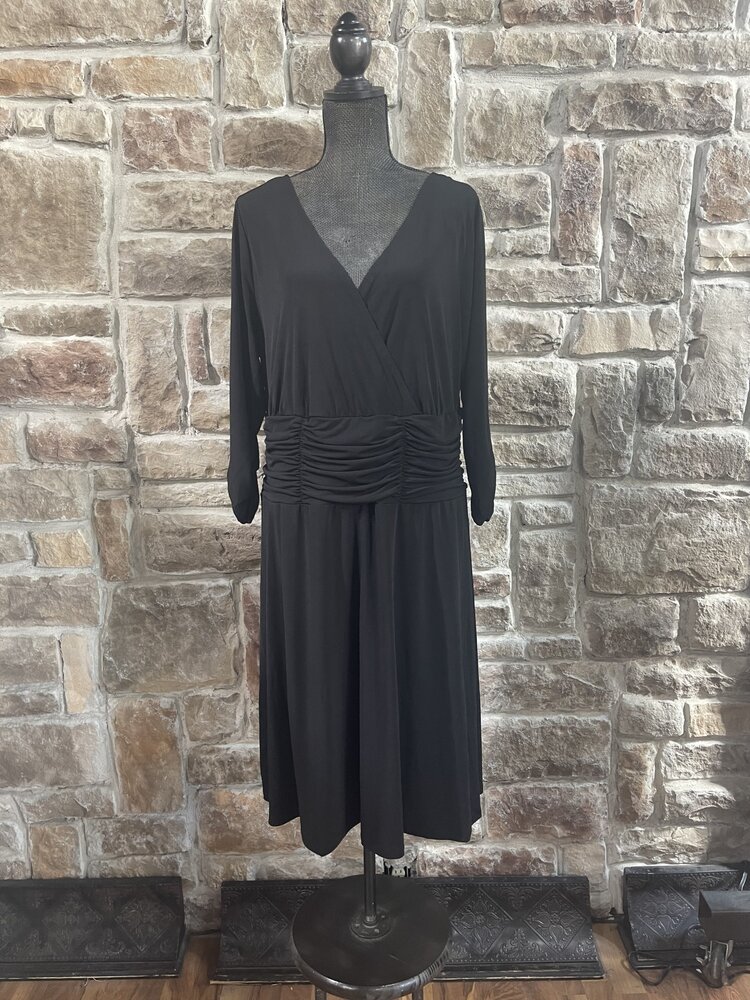 NY Collection Black Long Sleeve Wrap Dress, Size XL