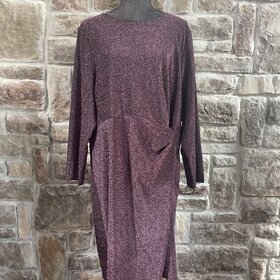 Pink Sparkle Long Sleeve Knot Dress, Size 3X