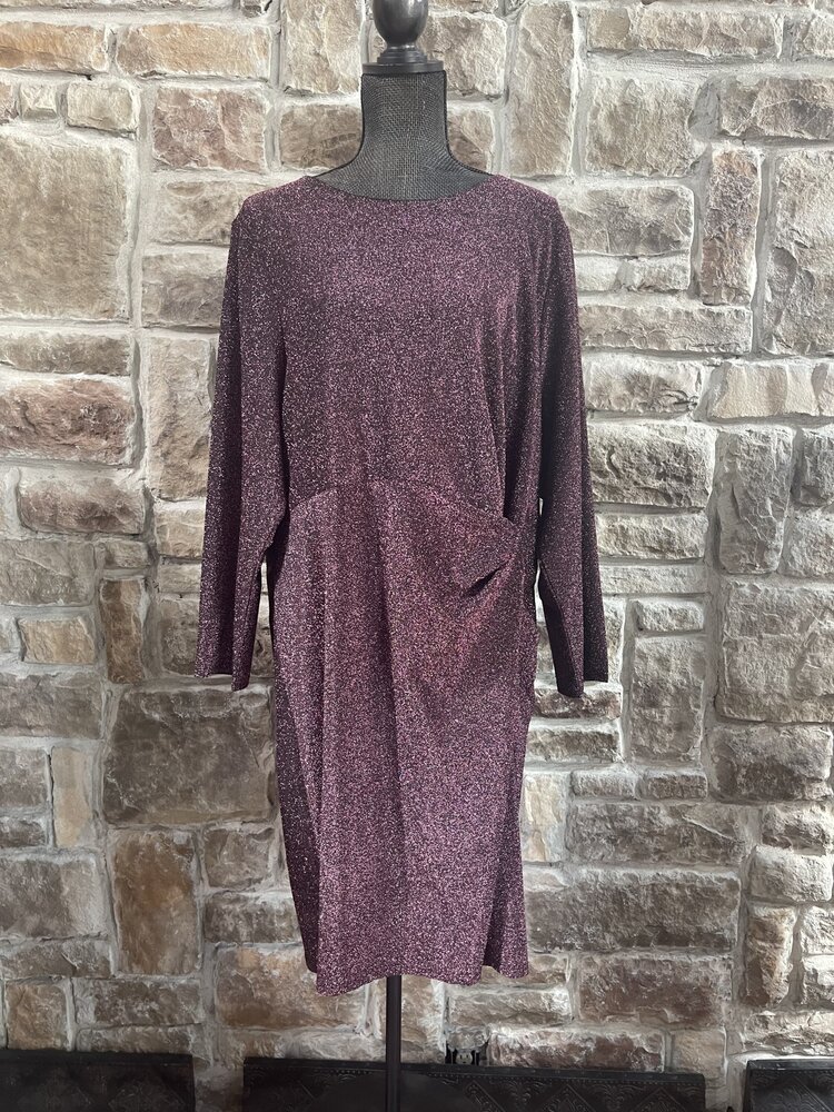 Pink Sparkle Long Sleeve Knot Dress, Size 3X
