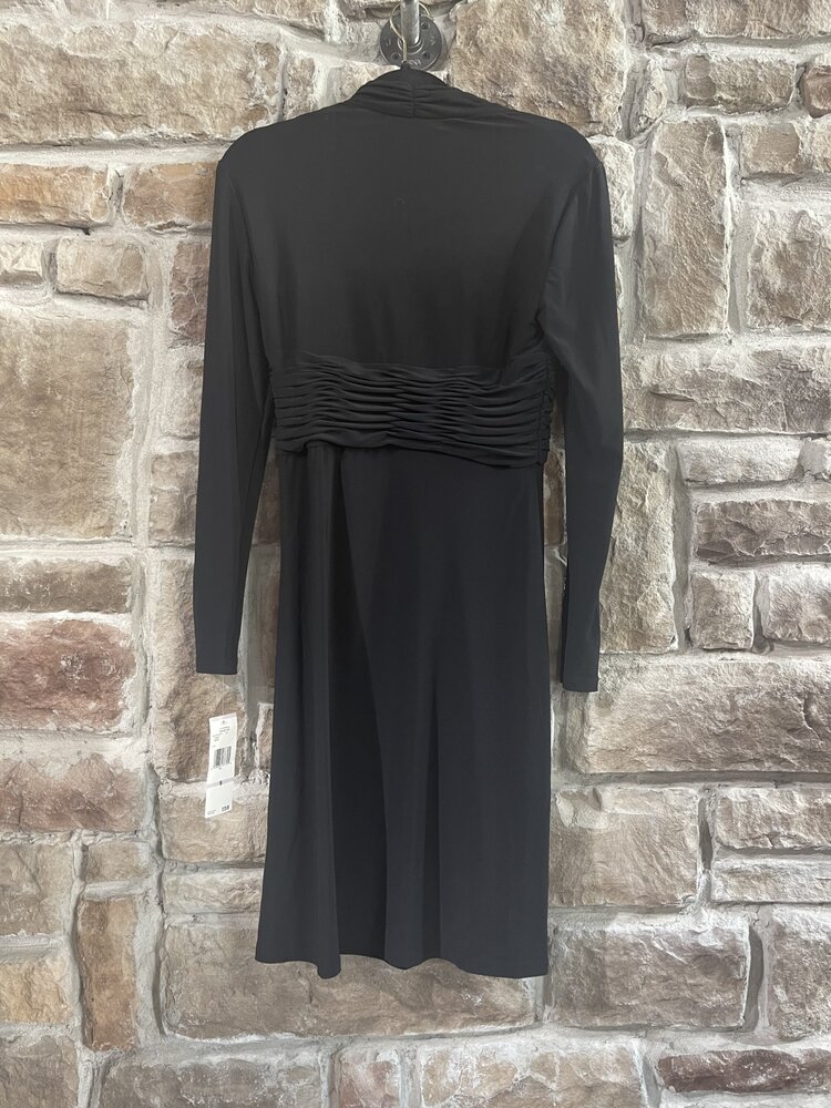 Jones New York Black Crepe Long Sleeve Dress with Embellished Buckle, Size 6
