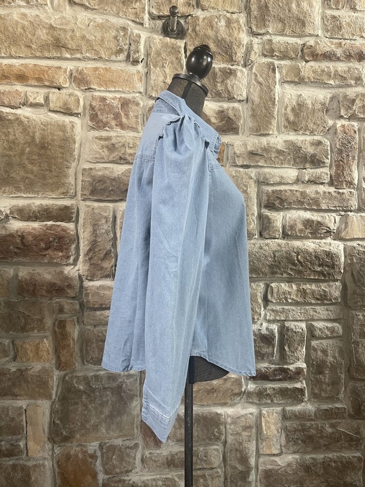 Mundefeis Blue Chambray Puffed Shoulder Blouse