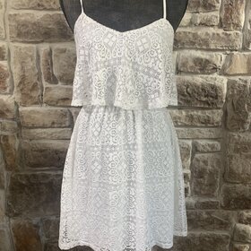 Soprano White Lace Ruffle Spaghetti Strap Dress, Size S