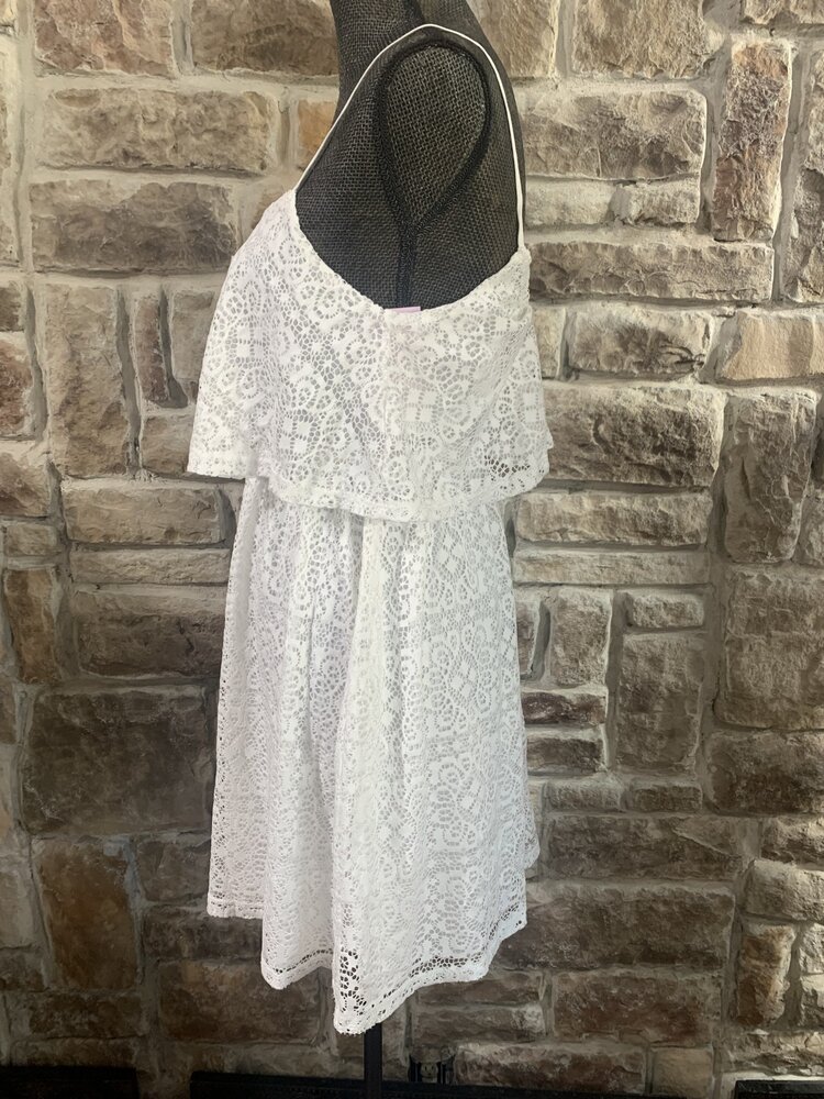 Soprano White Lace Ruffle Spaghetti Strap Dress, Size S