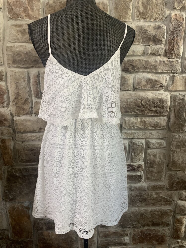 Soprano White Lace Ruffle Spaghetti Strap Dress, Size S