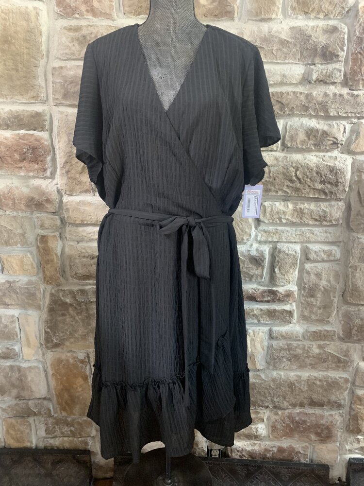 City Chic Black Wrap Tie Dress, Size 22