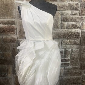 Vera Wang Ivory One Shoulder Silk Bow Dress, Size 6