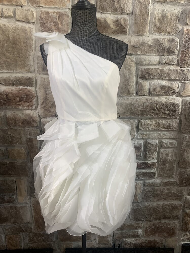 Vera Wang Ivory One Shoulder Silk Bow Dress, Size 6