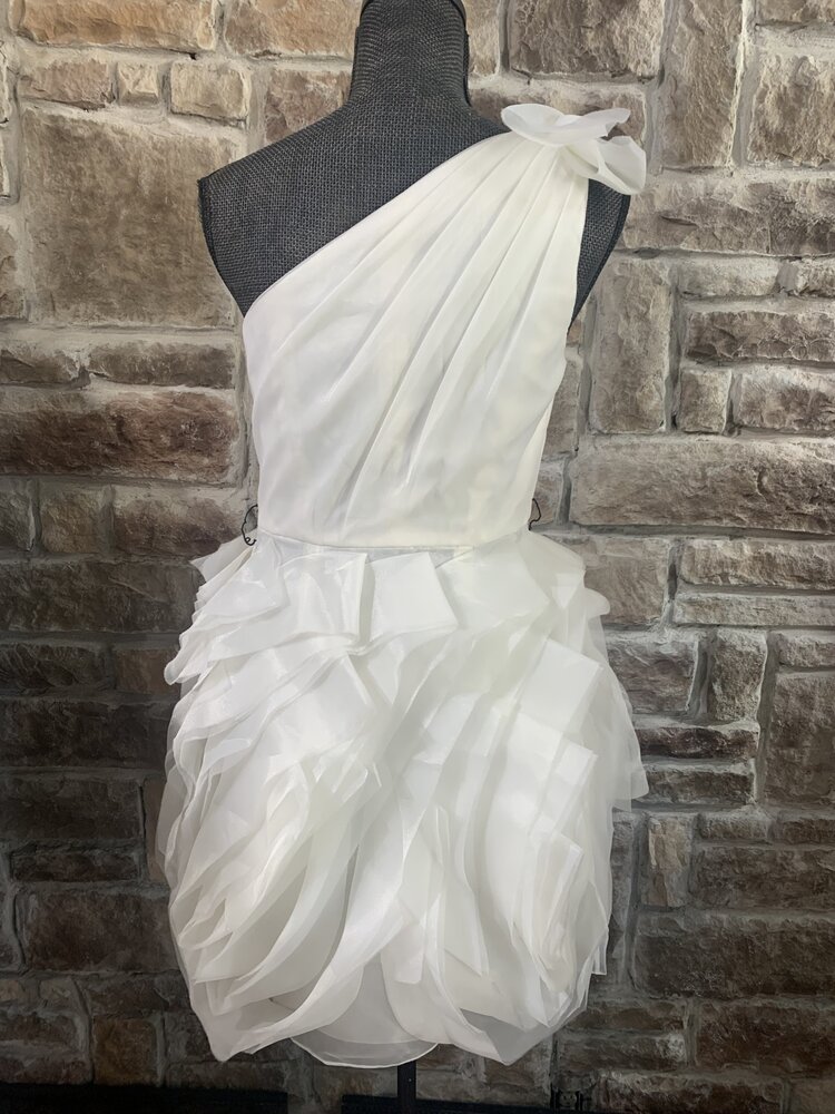 Vera Wang Ivory One Shoulder Silk Bow Dress, Size 6