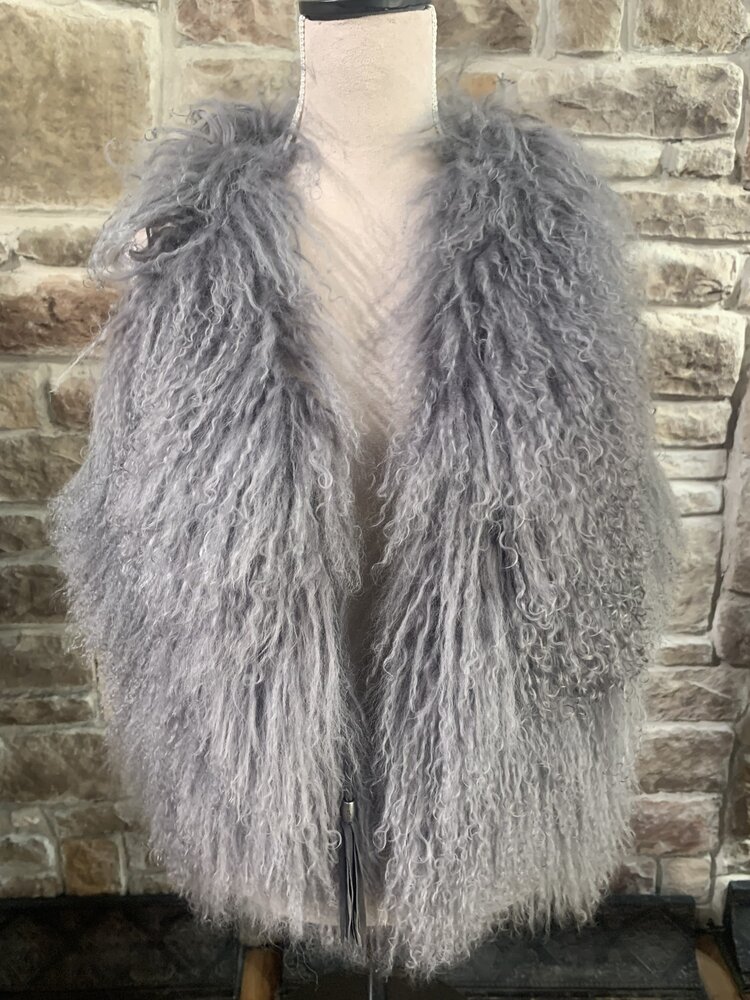 UGG Gray Curly Lamb Vest, Size M/L