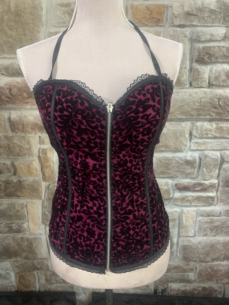 Lydia USA Fuschia Velvet Corset with Lace Trim