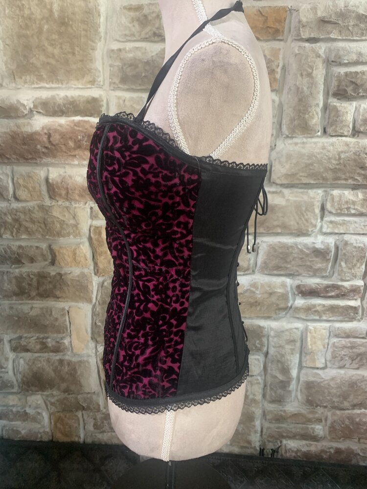 Lydia USA Fuschia Velvet Corset with Lace Trim