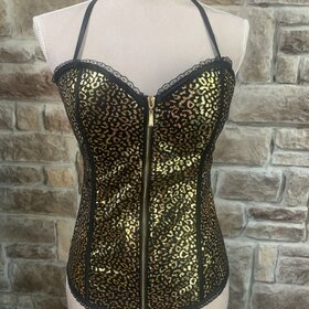 Gold Animal Print w/Lace Metallic Trim Corset