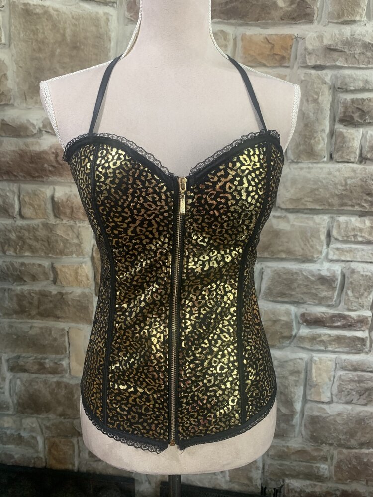 Gold Animal Print w/Lace Metallic Trim Corset