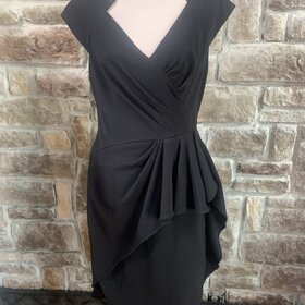 Badgley Mischka Black Notched Neckline Ruffle Dress, Size 12