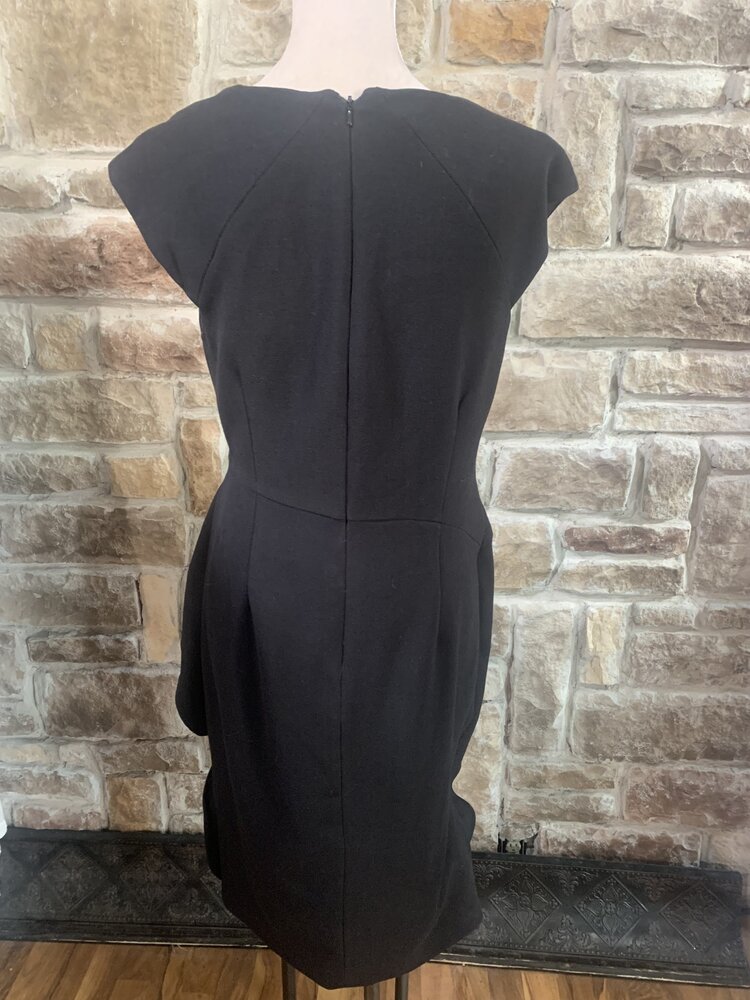 Badgley Mischka Black Notched Neckline Ruffle Dress, Size 12