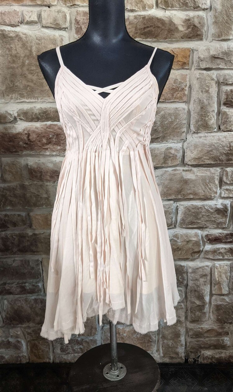 Light Pink Crisscross Fringe Dress, Size 0