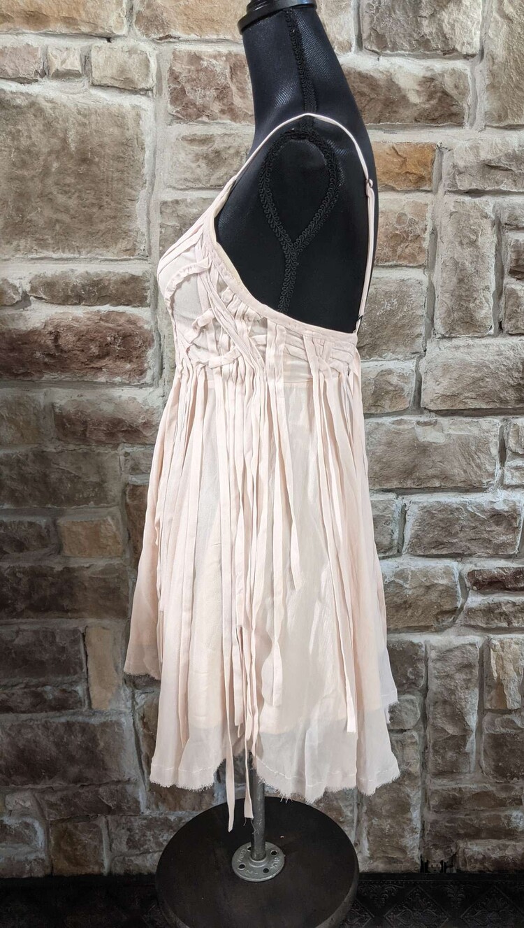 Light Pink Crisscross Fringe Dress, Size 0