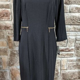 Black 3/4 Sleeve Sheath Dress w/ Fake Pockets, Size 8