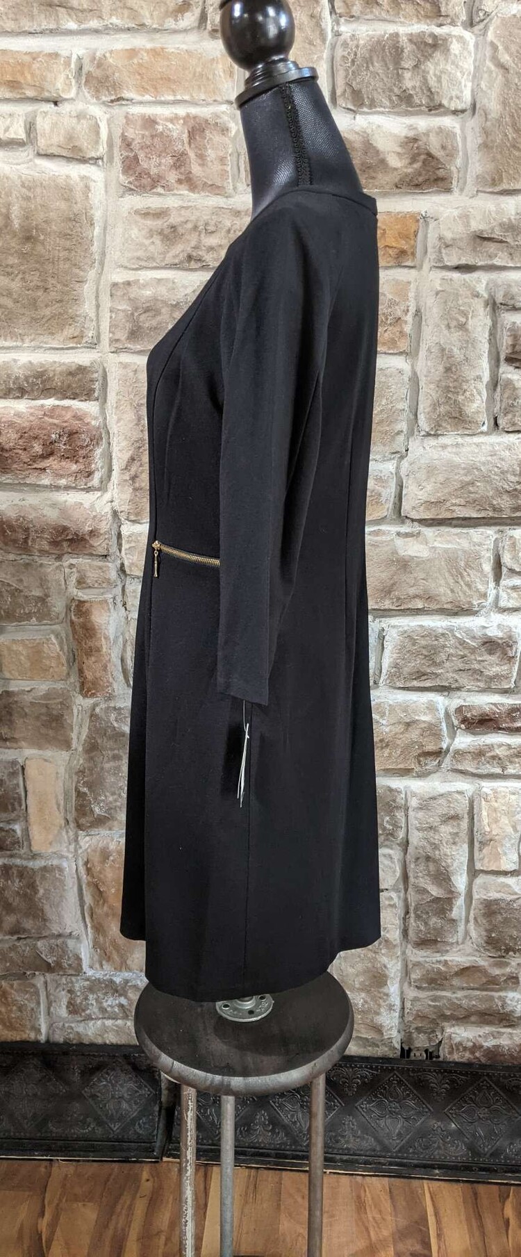 Black 3/4 Sleeve Sheath Dress w/ Fake Pockets, Size 8